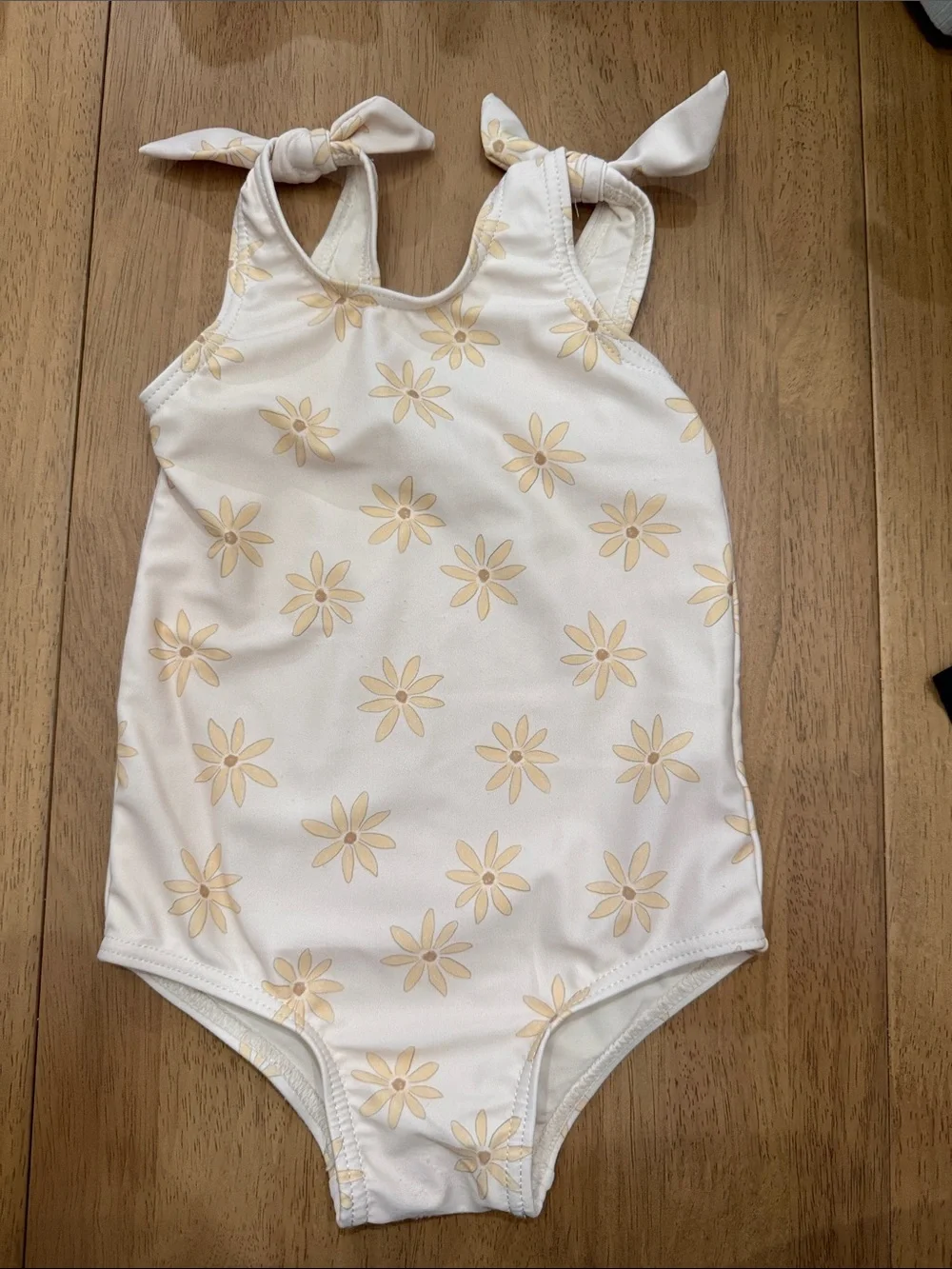 Rylee + Cru Cream One-Piece Swimsuit with Yellow Daisy Print